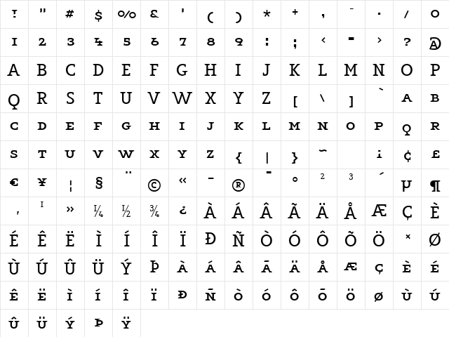 KeyLightCapitals Regular  glyph index
