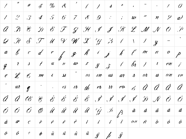 Scroll Regular  glyph index