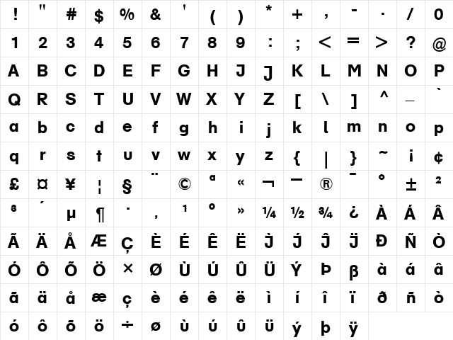 AG Schoolbook Bold  glyph index