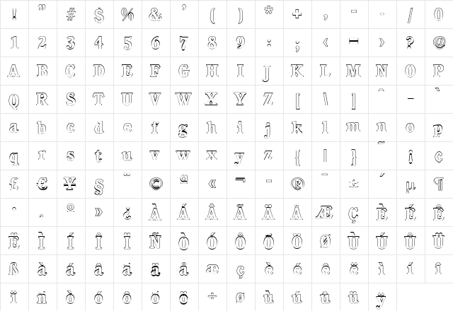 DanielBeckerOutline Bold  glyph index