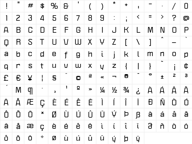 Politica XT Bold  glyph index