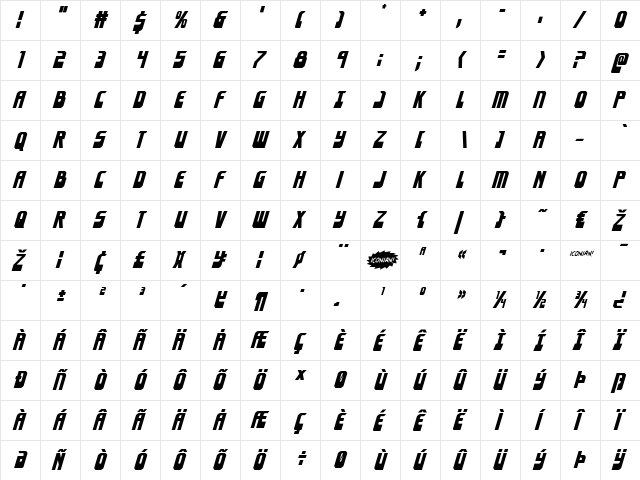 Eldebaran Italic Italic  glyph index