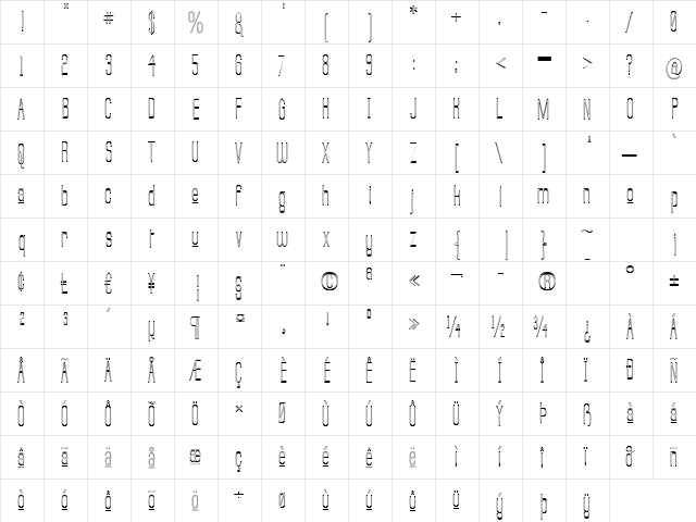 Labtop Upper Outline Regular  glyph index