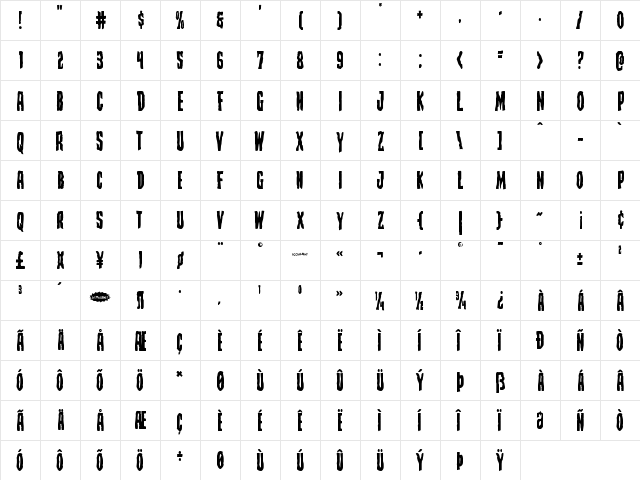 Creepy Crawlers Regular  glyph index