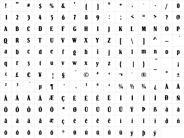 Simpson Regular  glyph index