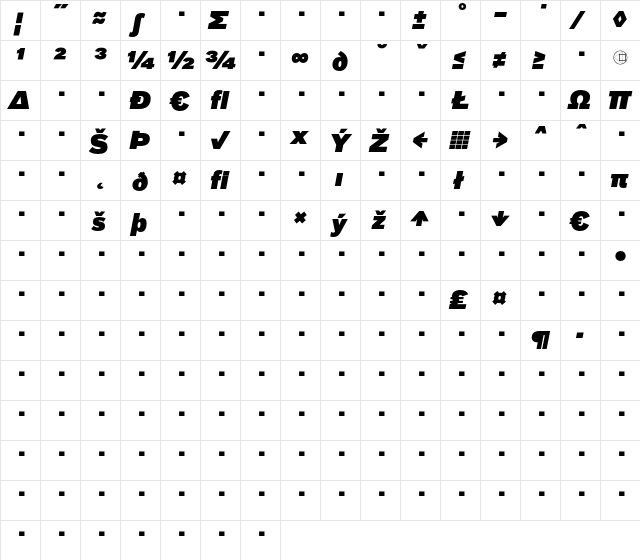 BauLF-SuperItalicExpert Regular  glyph index