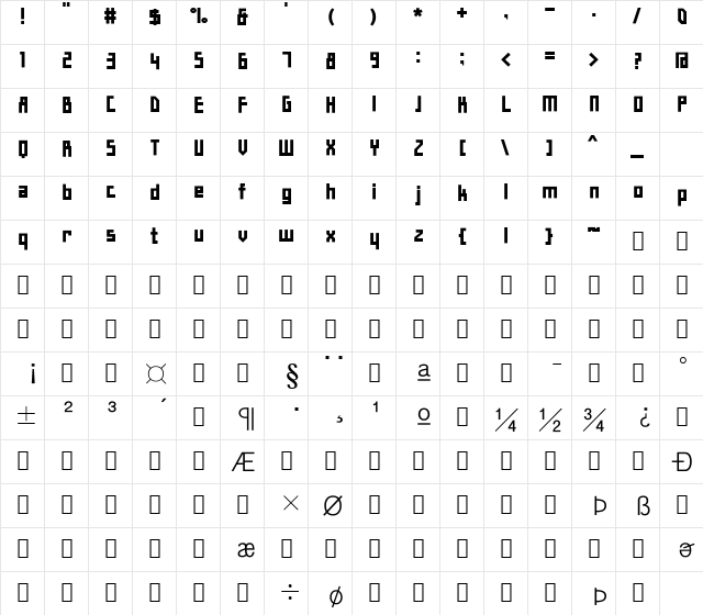 HYLongSamul-Bold Regular  glyph index