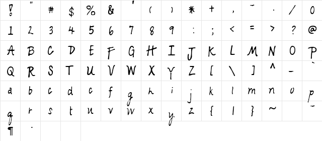 Kelly Regular  glyph index
