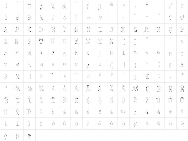 Missionary Regular  glyph index