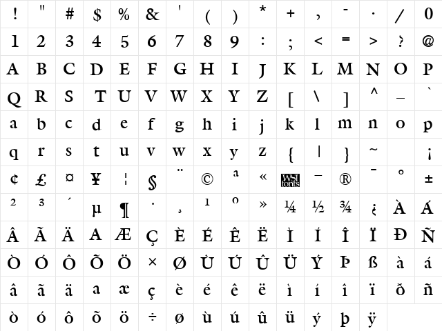 Gilliad Bold  glyph index