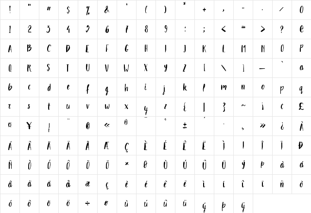 Takhie-Free Regular  glyph index