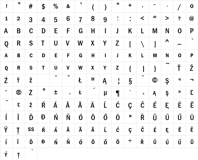 FranklinGotSCItcTEEMedCon Regular  glyph index