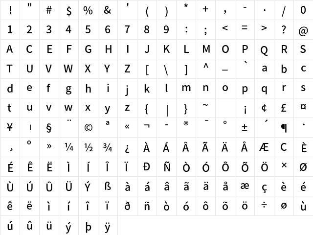 Assistant SemiBold  glyph index