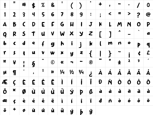 All Season Regular  glyph index