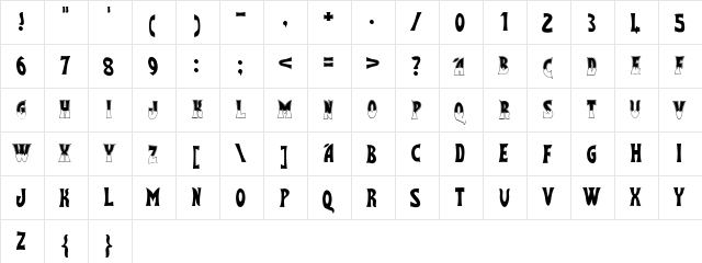 Flash Gordon Regular  glyph index