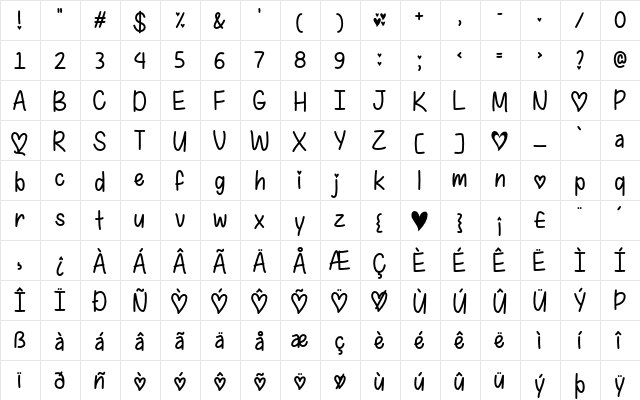 I Found My Valentine Regular  glyph index