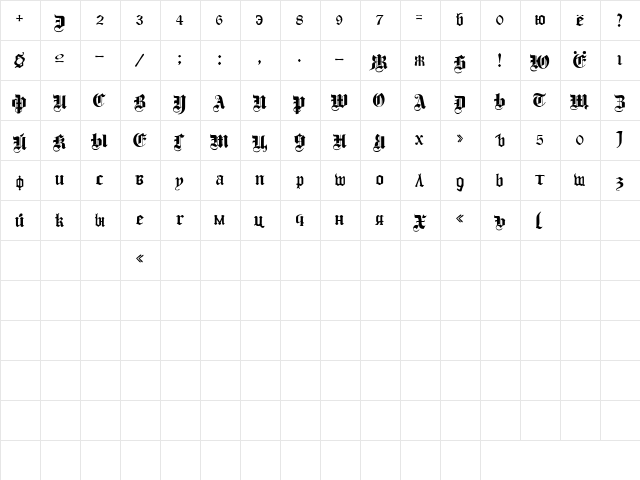 Romanoff  Gothic Normal  glyph index