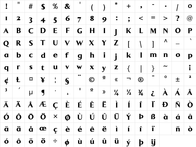 LuMarcLL Bold  glyph index