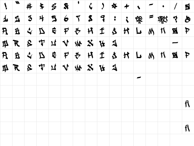 Ghetto Streetz Regular  glyph index