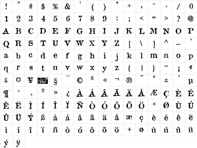 Attic Antique Regular  glyph index