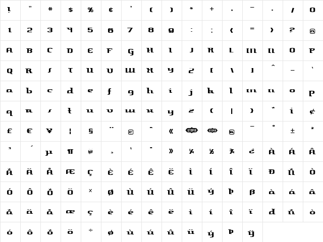 Harper Regular  glyph index