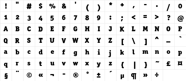 OfficinaSerifBlackOSC Regular  glyph index