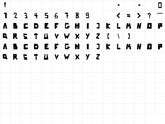 Nb Strange Font Regular  glyph index