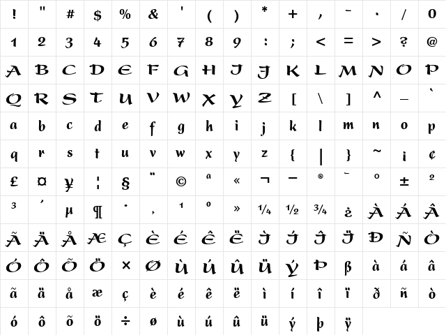 UVN Bay Buom Hep Nang Regular  glyph index