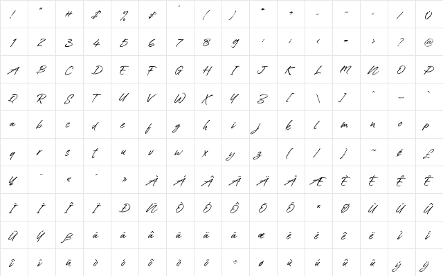 Epidson Regular  glyph index