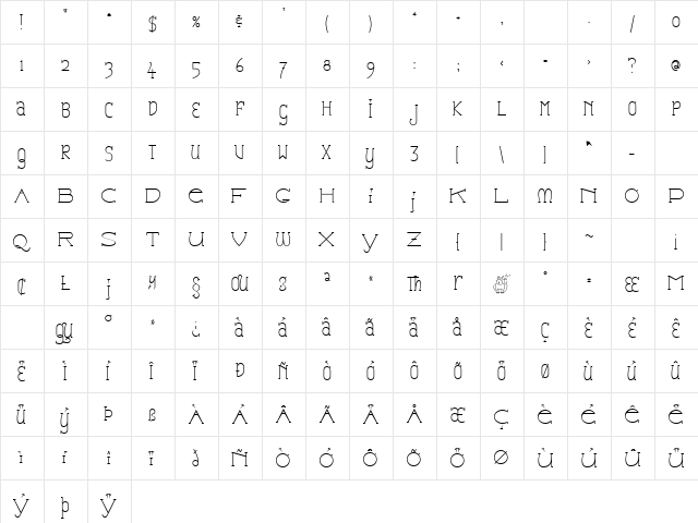 Catharsis Espresso Regular  glyph index