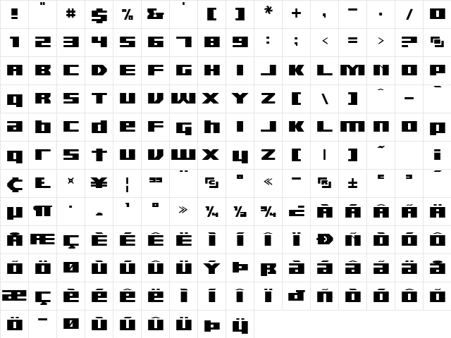 TGR 3.0 E Regular  glyph index
