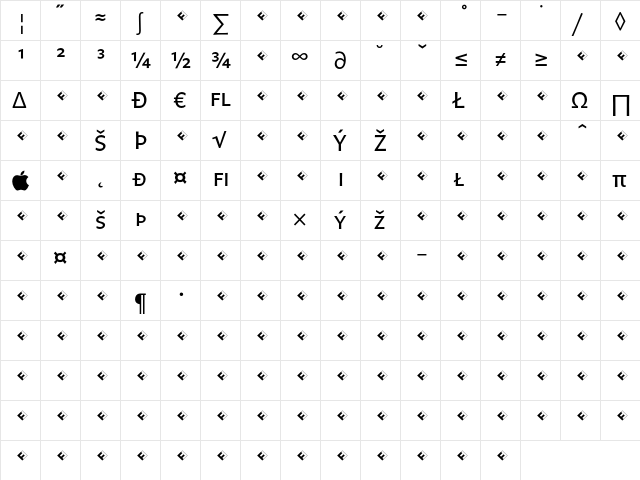 Legato SC Regular Expert  glyph index