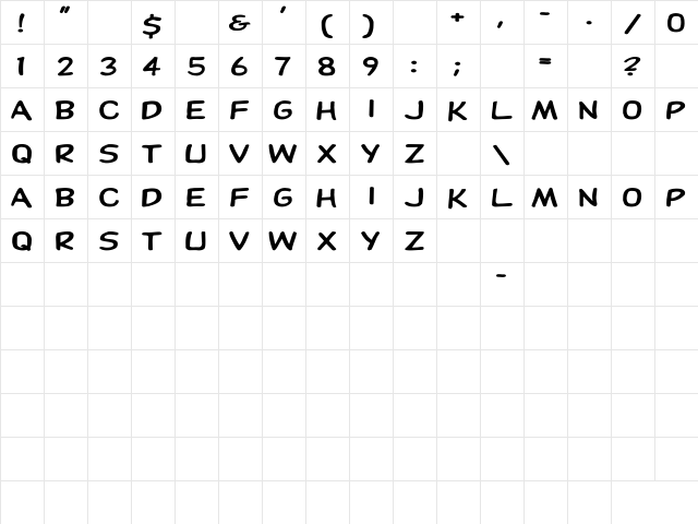 DupuyHeavy Ex Regular  glyph index