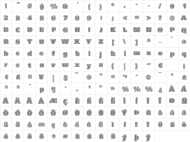PenniWize 'Zebrafied' Regular  glyph index