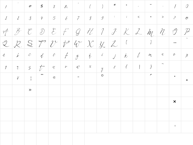 Celesta Regular  glyph index