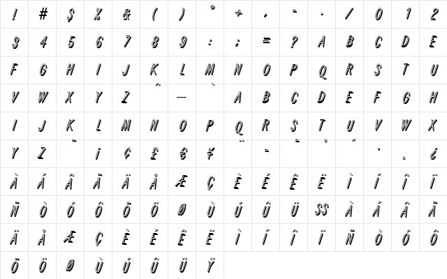 TheresaBecker Regular  glyph index