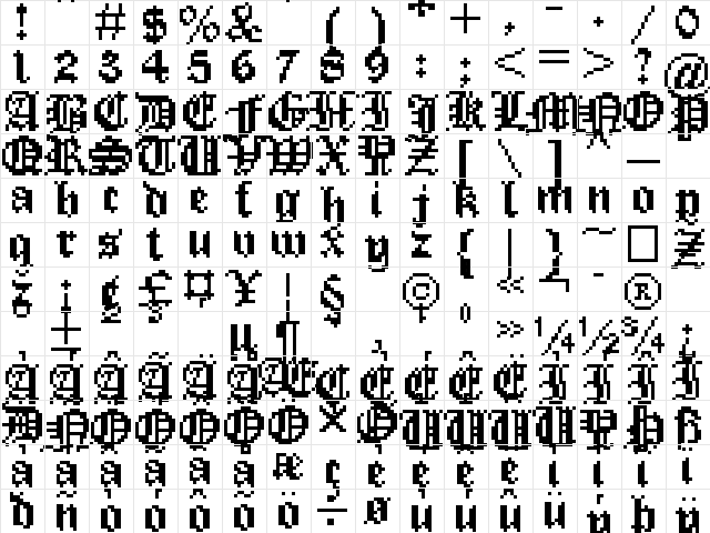 FFF Enchanted Regular  glyph index