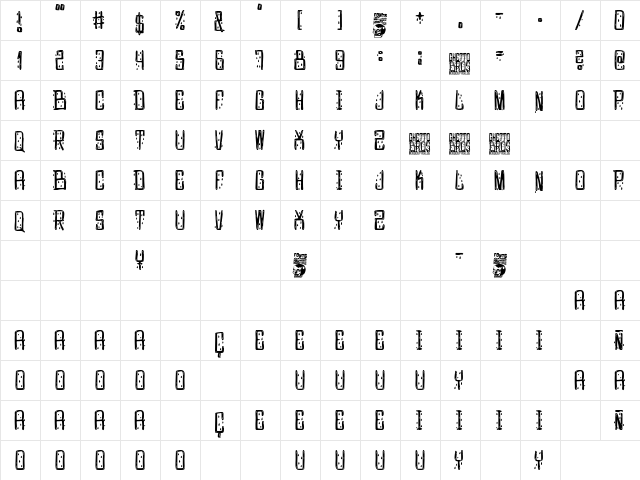 Ghetto bros Regular  glyph index