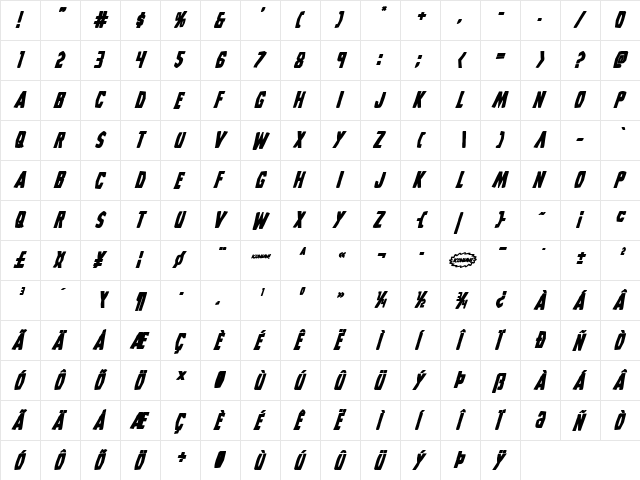 Grim Ghost Bold Italic Bold Italic  glyph index