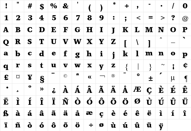 Claridge CG Black Regular  glyph index