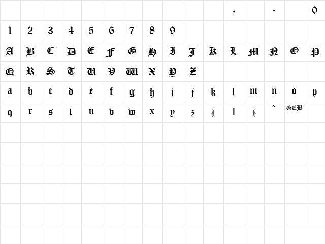 CloisterBlack Regular  glyph index