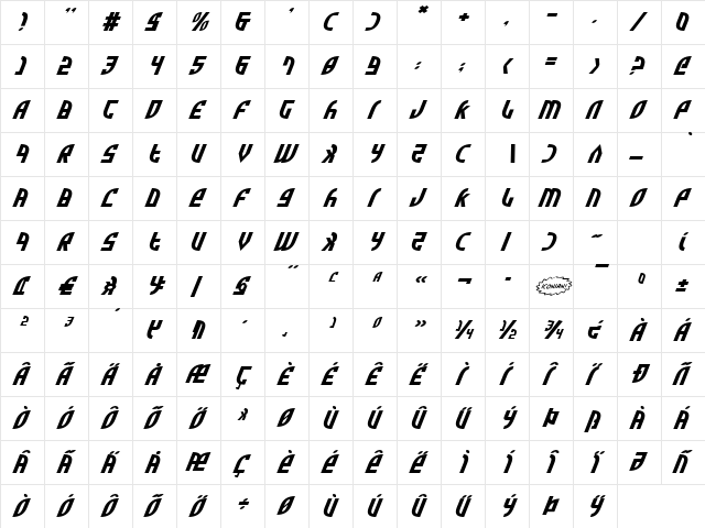 Zone Rider Exp Italic Exp Italic  glyph index