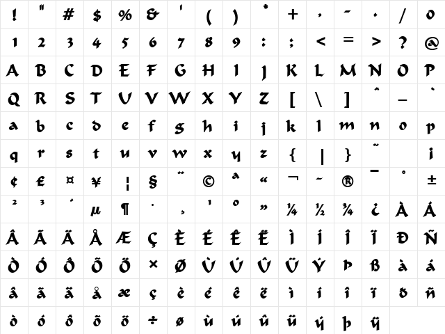 Flat Brush Bold  glyph index