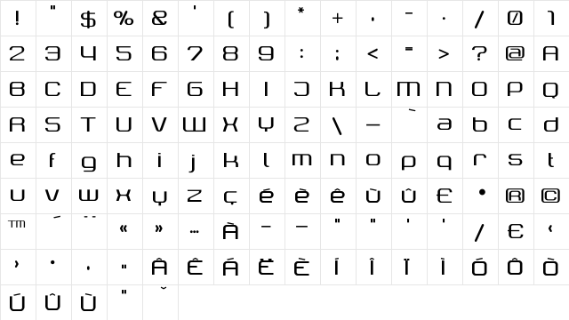 Tektrron Regular  glyph index
