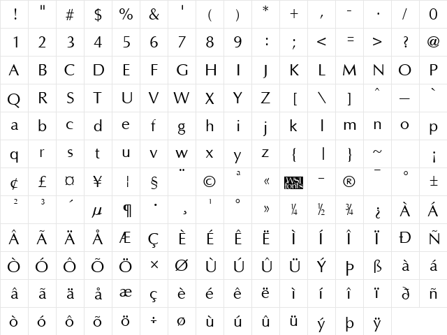 Optane Regular  glyph index