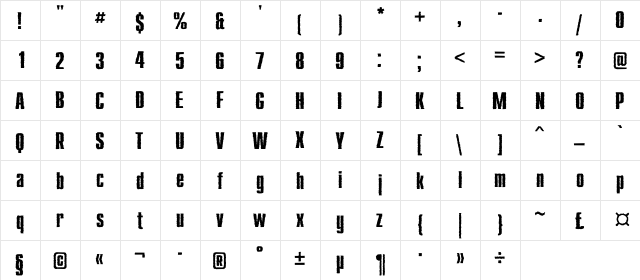CompactRoughC Bold  glyph index