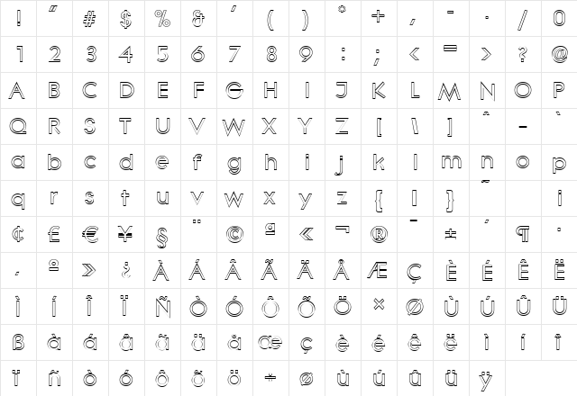 BradBeckerOutline Bold  glyph index