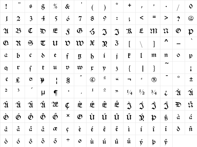 AlteSchD Regular  glyph index