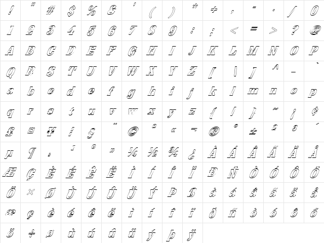 FZ ROMAN 36 HOLLOW ITALIC Normal  glyph index