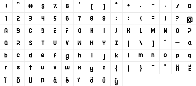 ACETONE Regular  glyph index